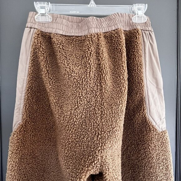 NWT H&M Block-Colored Teddy Joggers Women's Size Small S Tan Fleece High Waist - Picture 9 of 13